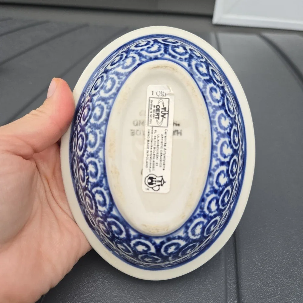 Polish Pottery Boleslawiec Small Oval Soap Dish Traditional Peacock Eye Pattern